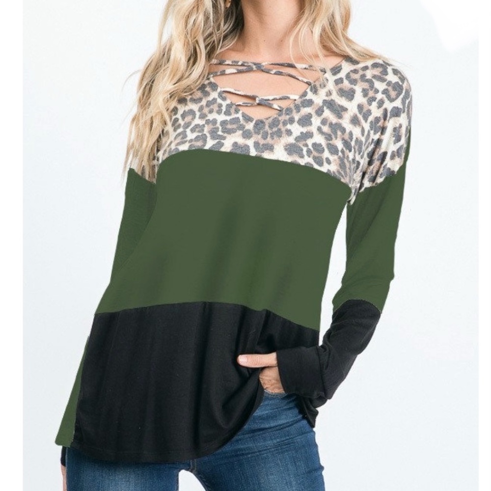 Olive long sleeve crisscross blouse